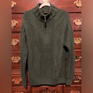 Jos A Bank lambswool Sweater Mens XL Green Half Zip Neck Long Sleeve